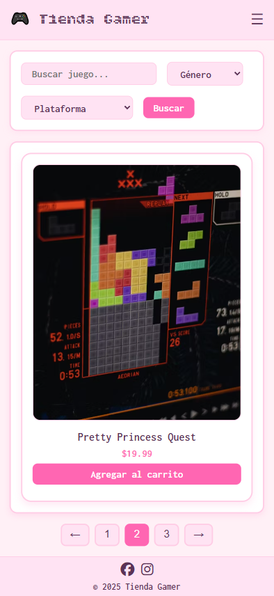 Videogame Store Project screenshot in a mobile