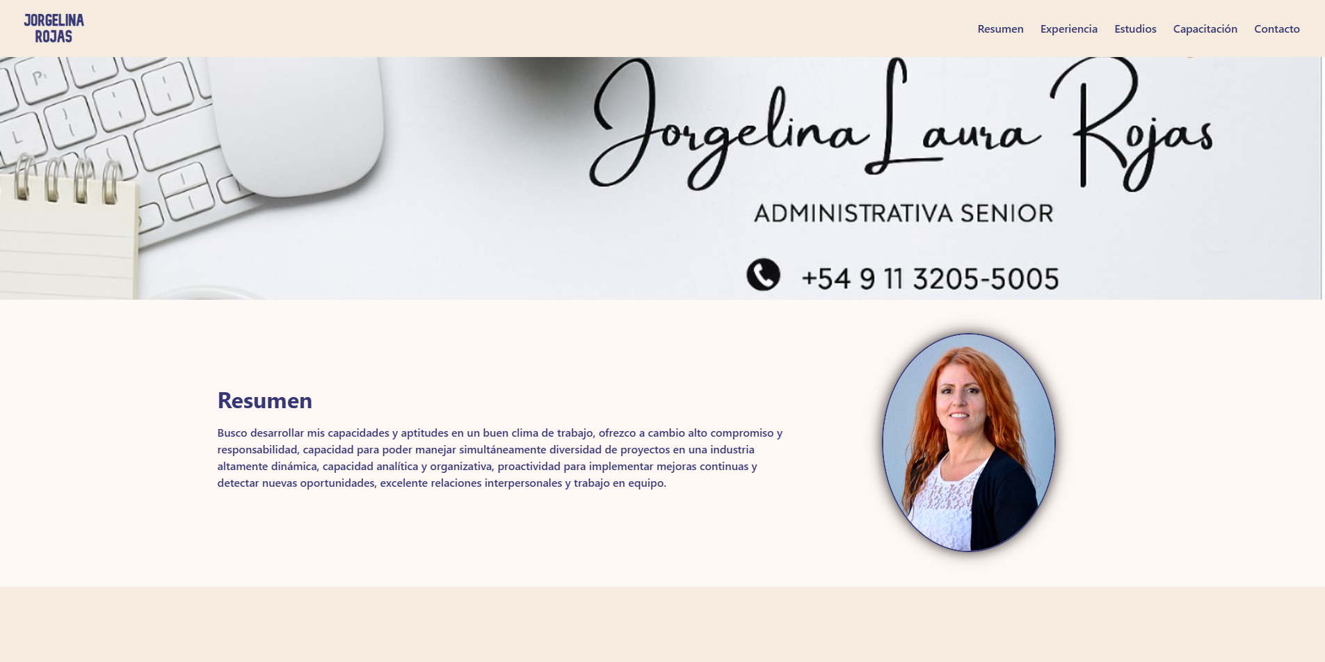 Jorgelina's Curriculum Project screenshot in a computer monitor